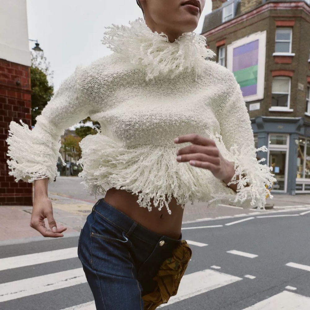Zara NWT fringe knit jumper sweater 4737/102 - Picture 8 of 14